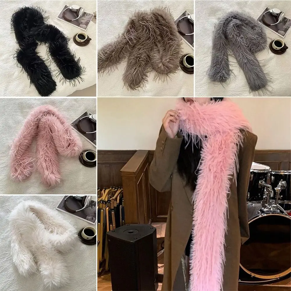 Fashion  Long Strip Scarf Thick Fluffy Imitation Mink Fur Y2K Girl Scarf Luxury Classic Soft Shawl Ladies Tassels Scarf