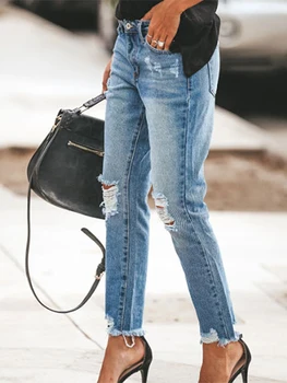 2025 Autumn Lady New Y2K Outwears Fashion Women's Ripped Denim Jeans Patchwork Solid High Waist Zipper Trousers 1