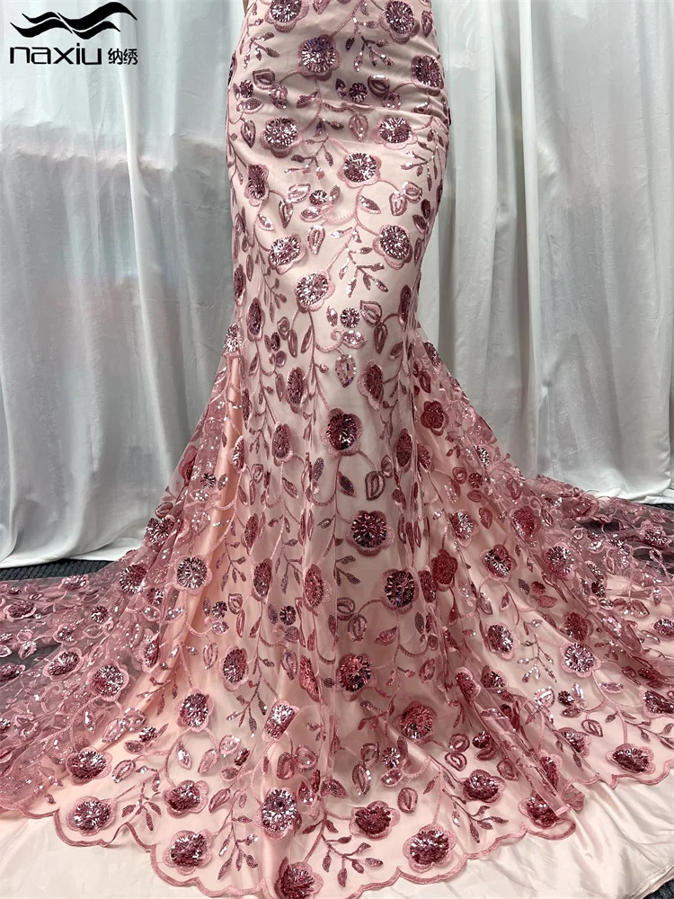 

Madison-African Sequins Lace Fabric for Wedding Dress, French and Nigerian Embroidery, High Quality, 2023