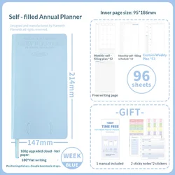 Planwith Undated Daily Planner - Premium A5 Notebook with 12 Monthly Plans, 53 Weekly Pages, Stickers, and Manual Organizer Journal (Week Blue Planner)
