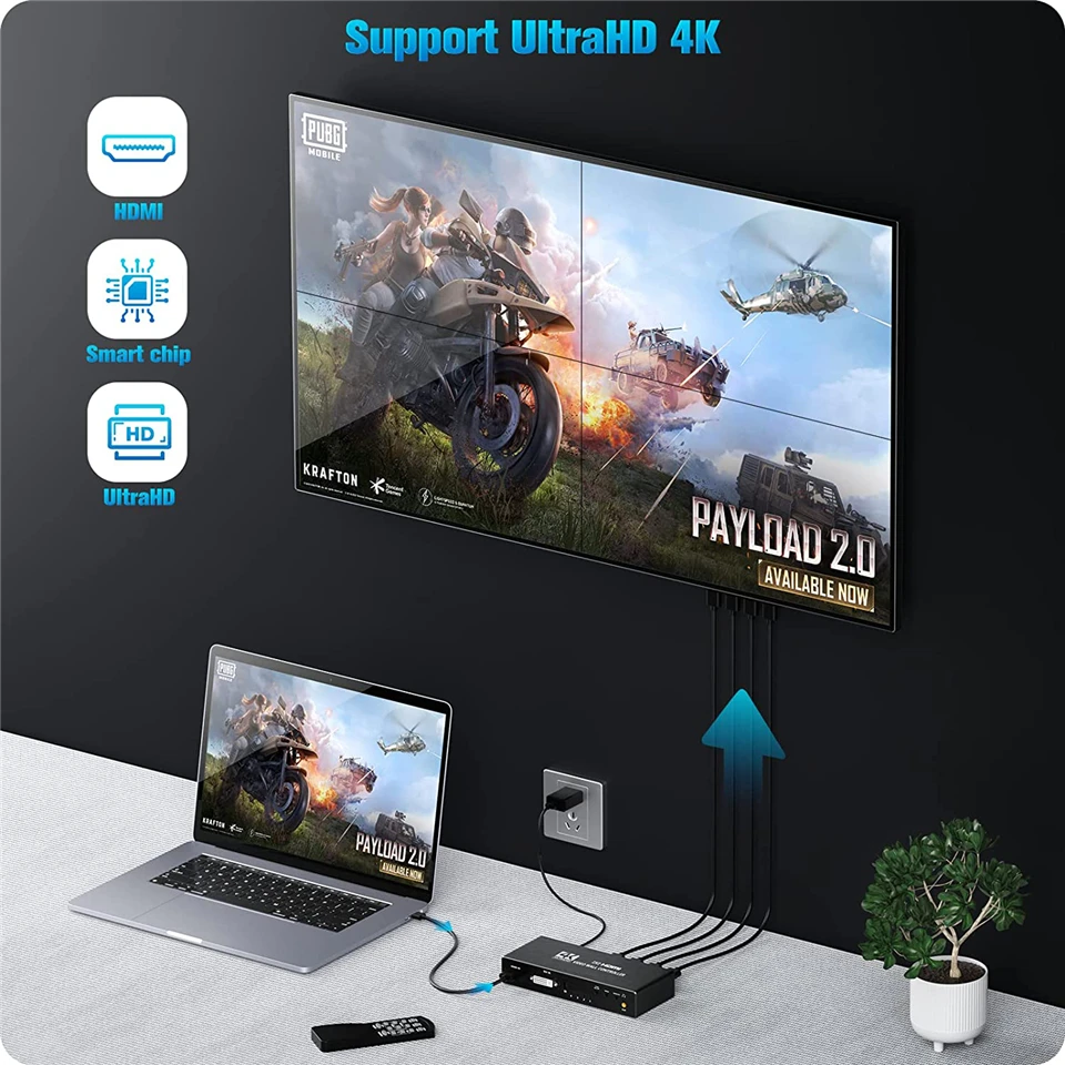 2x2 Video Wall Controller Processor 1x2 1x3 1x4 2x1 3x1 4x1 4K DVI HDMI video wa