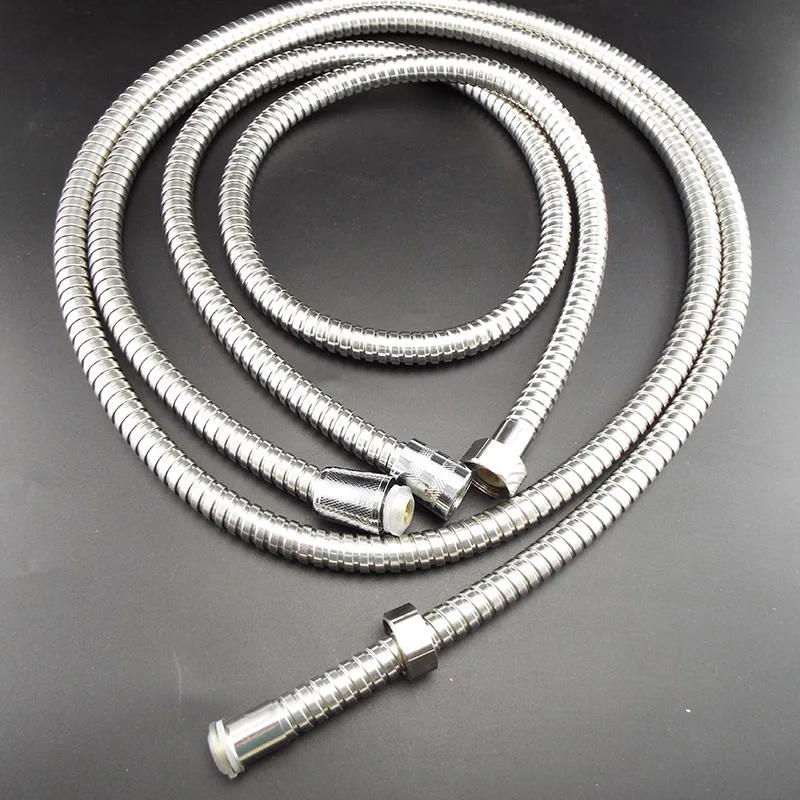 Flexible Shower Hose 1m/1.5m/2m Long Plumbing Hoses Stainless Steel Chrome Bathroom Accessories Water Head Showerhead Pipe sianco 1 2 stainless steel plumbing anti explosion flexible braided hose water pipe for kitched bathroom faucet 20cm 200cm