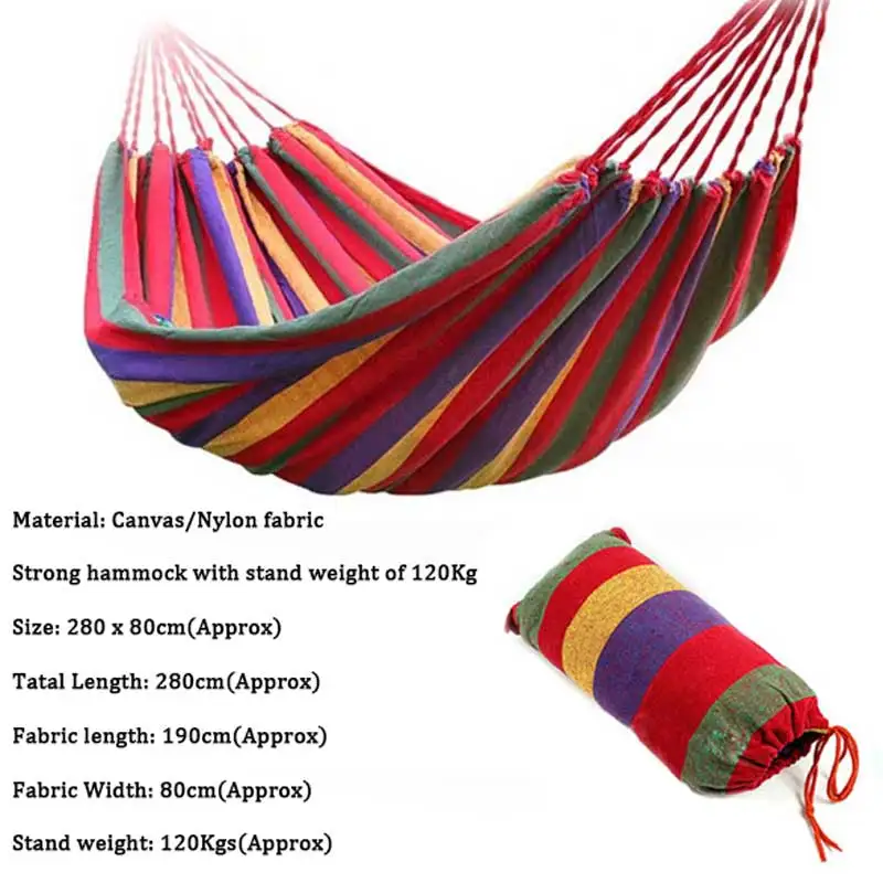 Portable Canvas Hammock Chair Swing Indoor Garden Sports Home Travel Leisure Hiking Camping Stripe Hammock Hanging Bed(no pillow 