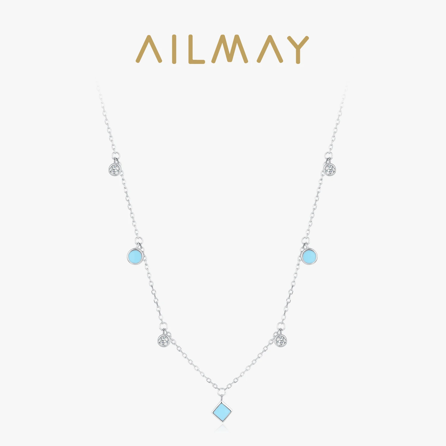 

Ailmay 925 Стерлинговое Серебро, винтажное модное ожерелье с бирюзовым кубическим цирконием для женщин и девушек, аксессуары, ювелирные изделия