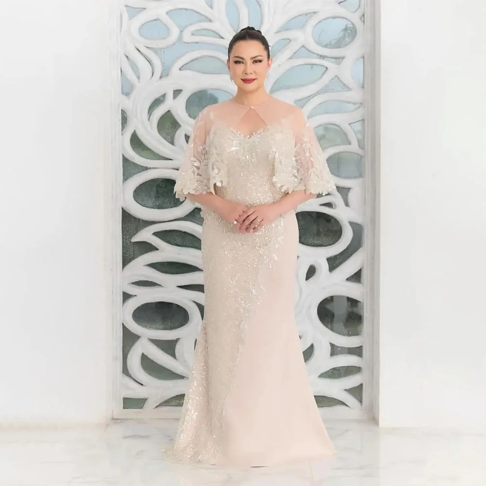 

Champagne Mermaid Mother Of Bride Dresses Sequined Lace Evening Prom Formal Party Birthday Celebrity Mother Of Gowns Dress