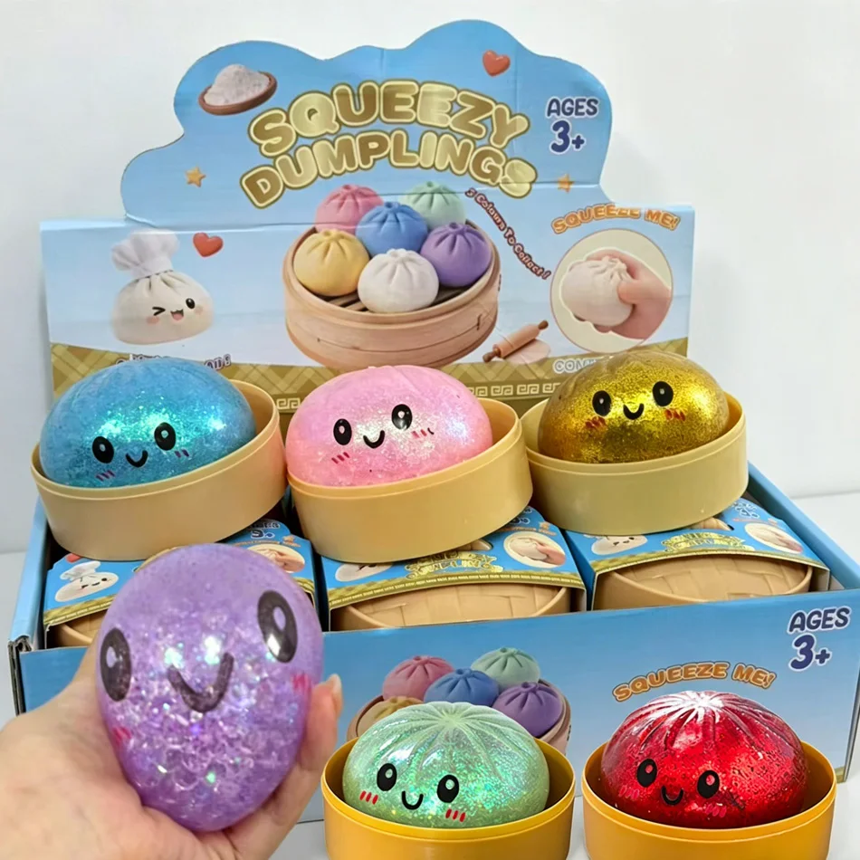 New 1-12pcs Glitter Dumpling Squishy With Box Dumplings Sensory Squeeze Toy For Stress Relief_voghion.com