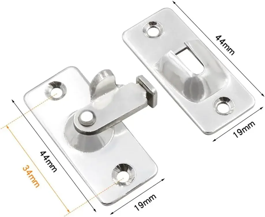 Description Picture 4 of item4pcs Door Latch w/screws Stainless Steel 90 Degree Gate Locker Buckles 44x19 mm 90 Degree Right Angle Sliding Windows Barn Gates