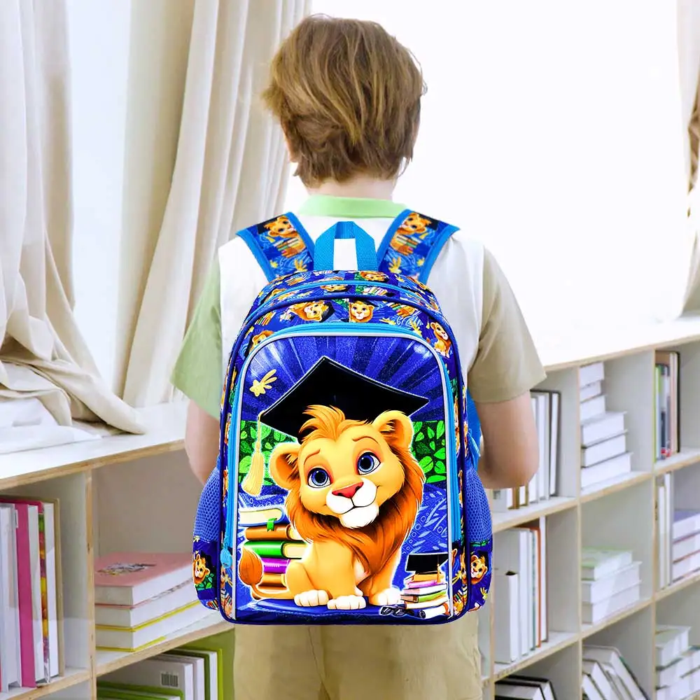 3Pcs Kids Backpack for Boys, 16" Lion Bookbag with Lunch Box, School Backpacks Set for Elementary Preschool Kindergarten 5