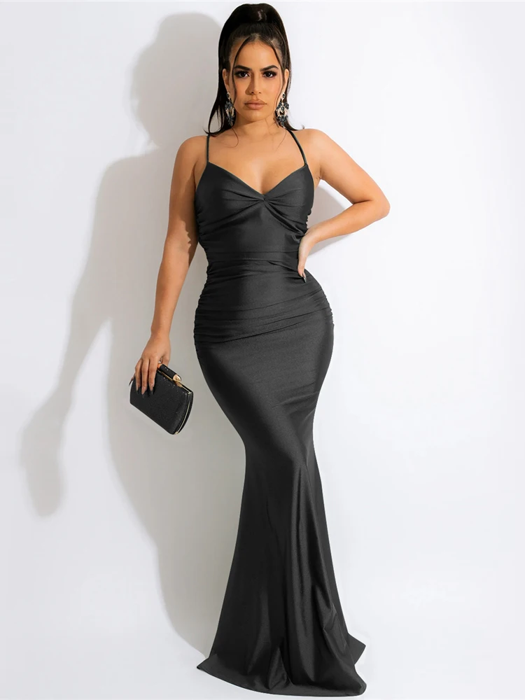 HBLL Sexy Spaghetti Strap Backless Summer Wedding Dresses for Women Lace Up  Long Dress Elegant Bodycon Party Maxi Dress Robe - AliExpress 200000345