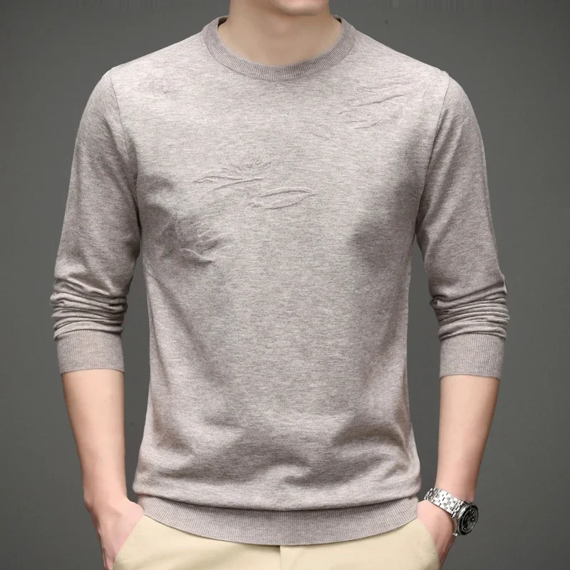 

Мужская трикотажная рубашка с длинным рукавом, приталенная универсальная базовая рубашка с круглым вырезом для весны