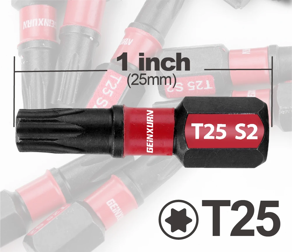 Torx Driver Bits Set Bulk Impact Tough #25 1 in. Insert Magnetic T25 Power Bits S2 Alloy Steel