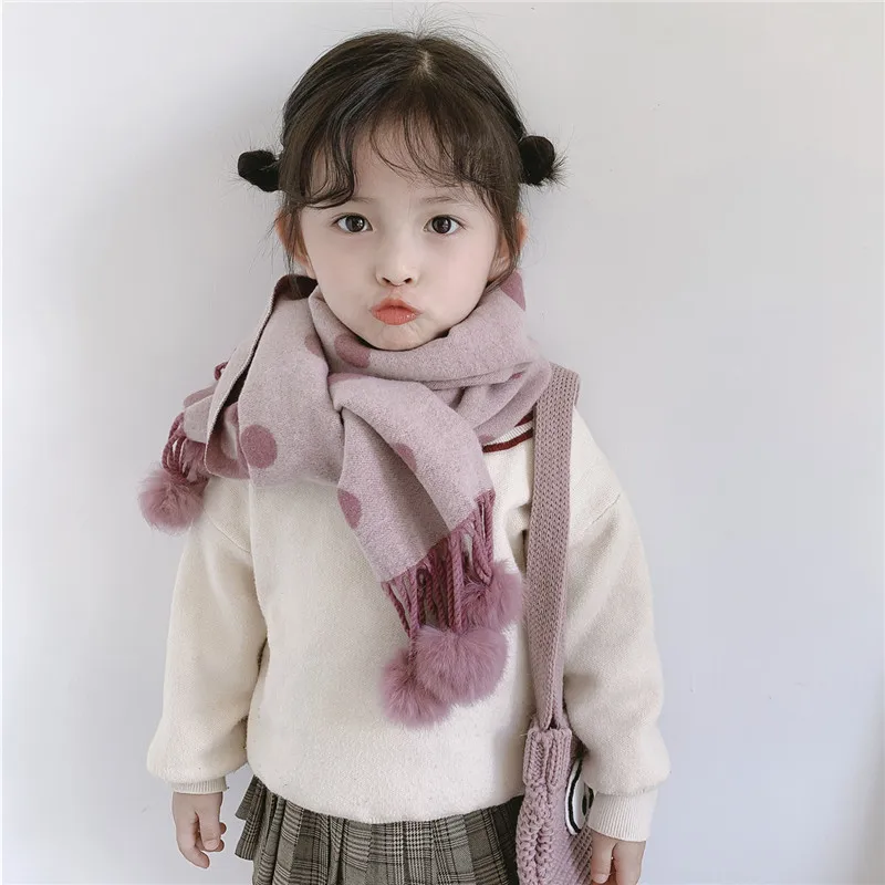Children's Cashmere Scarf Autumn and Winter New Fashion All-match Trendy Boys and Girls Warm Scarf Wave Point Hanging Ball