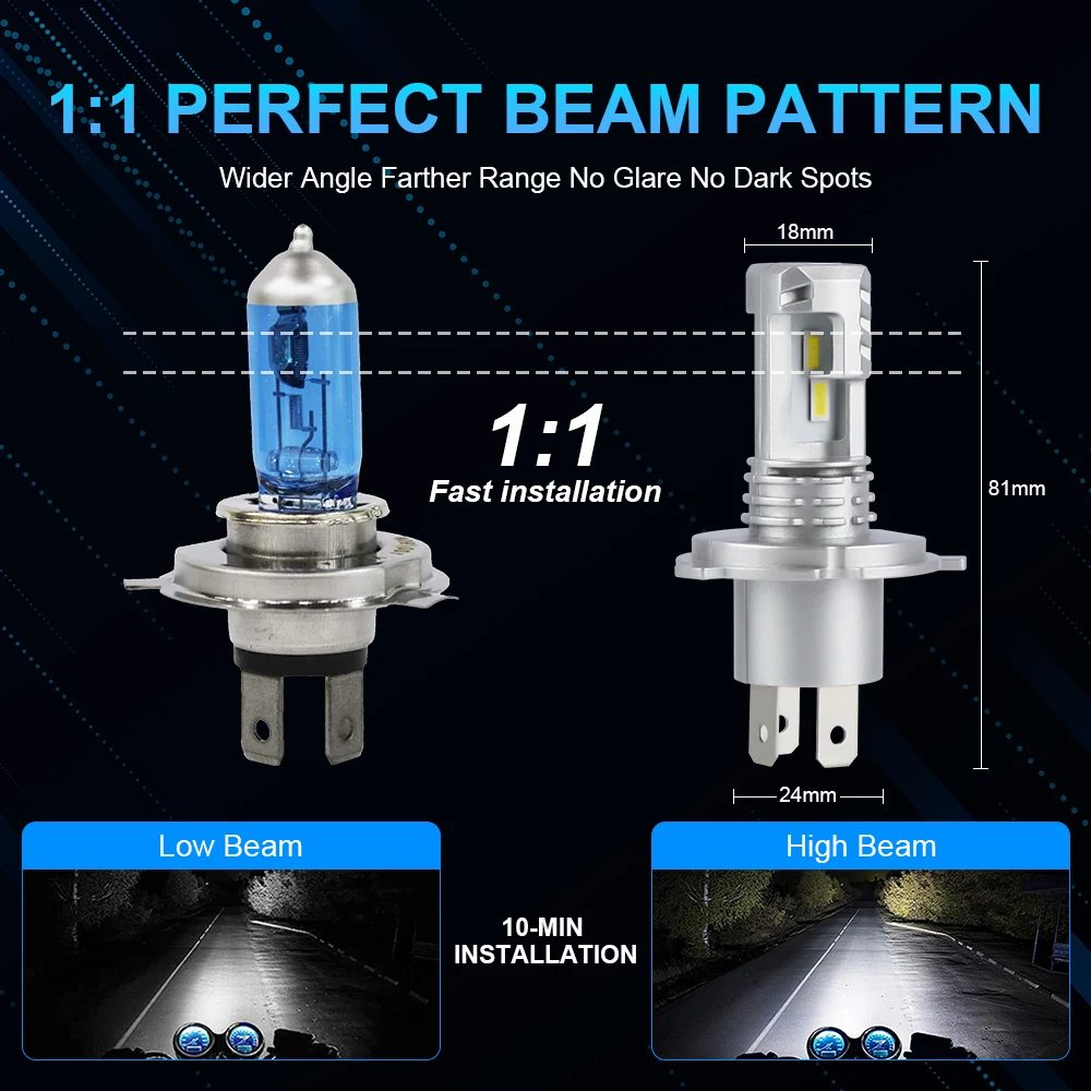 LED Headlights LED Bulbs 1/2X 16000LM H4 9003 Canbus for Car Motorcycle
