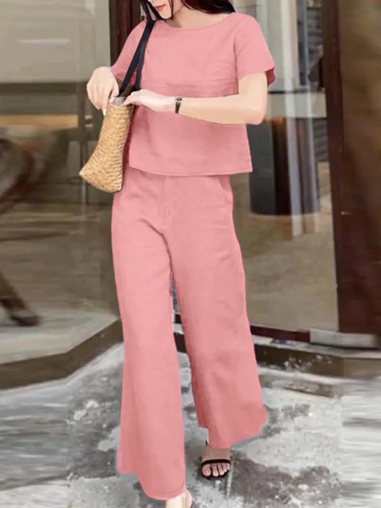 

Женский брючный костюм с коротким рукавом и широкими штанинами, в офисном стиле