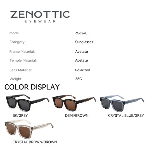 ZENOTTIC 2026 Trend Square Polarized Sunglasses Handmade Acetate Sun Glasses Fashion Patchwork Shades ZS6240 - Image 3