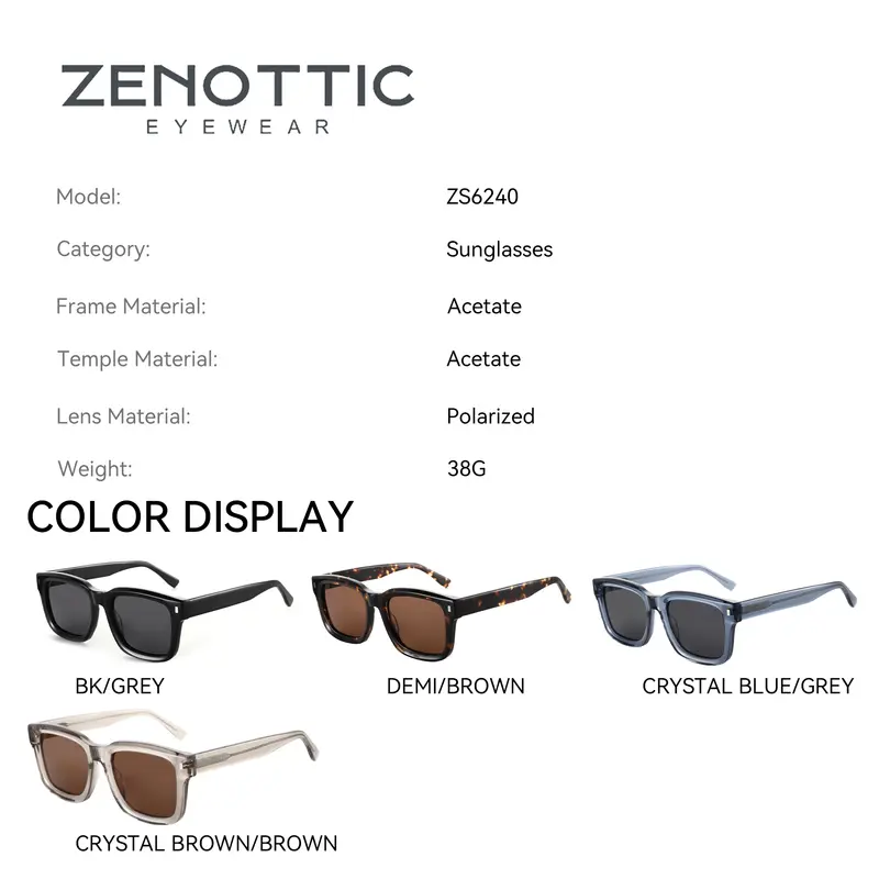 ZENOTTIC 2026 Trend Square Polarized Sunglasses Handmade Acetate Sun Glasses Fashion Patchwork Shades ZS6240 - Image 3
