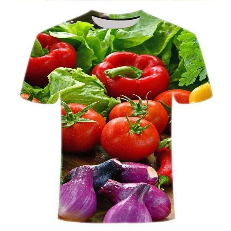 Chili Vegetable Print Short Sleeve T Shirt Streetwear