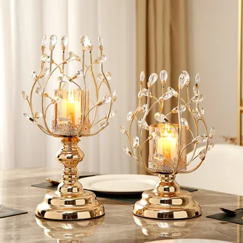 Crystal Glass Candle Holder New Classical Interior Decor Metal Candlestick Home Decoration Accessories Luxury Tabletop Ornaments
