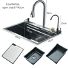 304 Stainless Steel Waterfall Kitchen Sink Large Single Slot Integrated 60X45cm Faucet Set Soap Dispenser Pure Water Tap 2