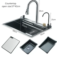 304 Stainless Steel Waterfall Kitchen Sink Large Single Slot Integrated 60X45cm Faucet Set Soap Dispenser Pure Water Tap 2