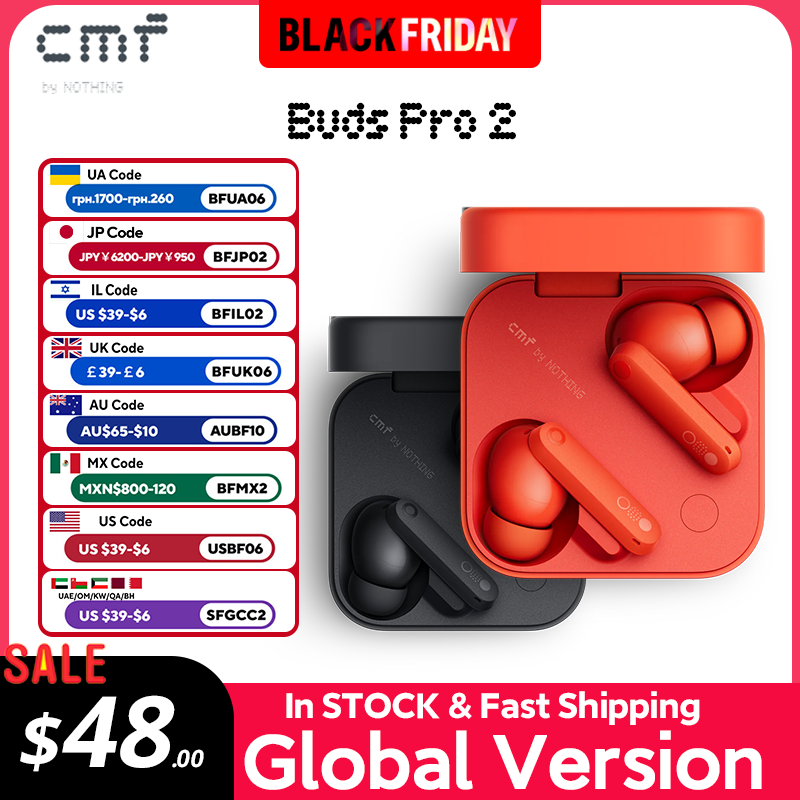 Global Verison CMF by Nothing Buds Pro 2 with 50 dB Hybrid Active Noise Cancellation 6 HD MICS IP55 Bluetooth 5.3 Buds Pro2