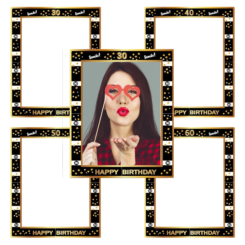 1 Pz Di Carta Cornici Per Foto Portatili 30 40 50 60 Anni Adulto Buon Compleanno Festa Anniversario Decorazione Photo Booth Puntelli Per Foto