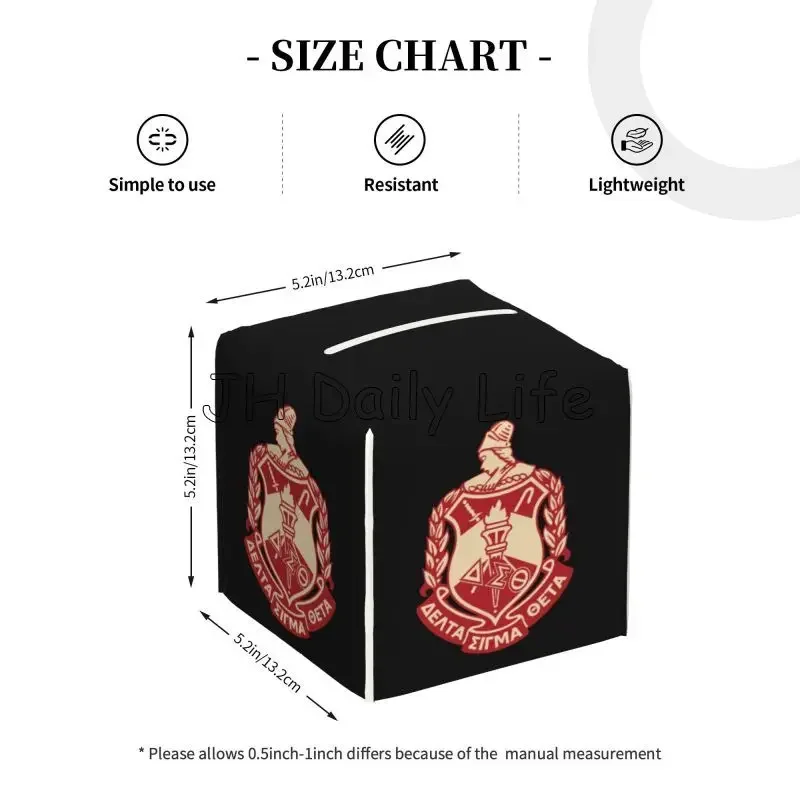 Delta Sigma Theta Sorority Tissue Box Cover Square Tissue Holder with Belt Bottom Leather Napkin Holder for Vanity Countertop 3
