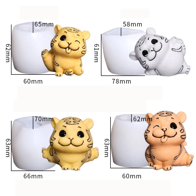 

4 Type Cute Tiger Silicone Mold DIY 3D Tiger Epoxy Resin Mold Home Office Decoration Birthday Gift UV Cyrstal Silicone Mold