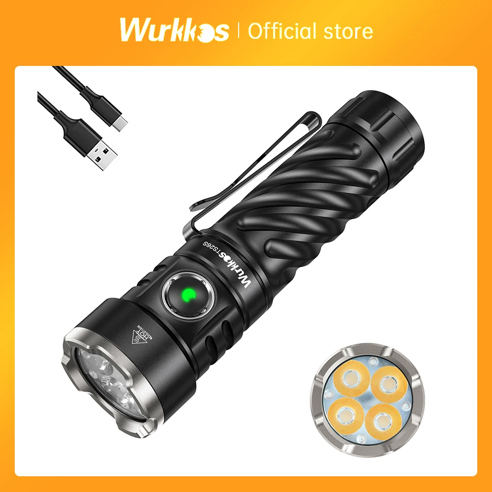 Wurkkos TS26S Rechargeable 21700 Powerful Flashlight 519A Max 3100LM IPX8 Magnet Tail & 3A Reverse Charging Self Defense Torch