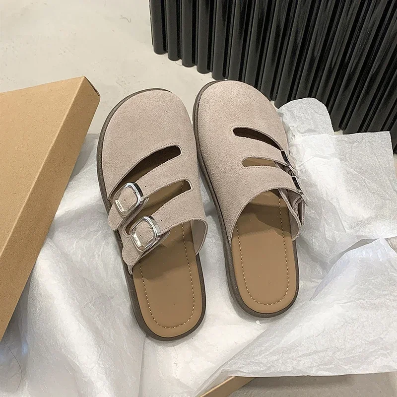 

Shoes Woman 2024 Trend Women's Suede Mules Slippers Platform Flats Boston Clogs Sandals Fashion Outdoor Slip on Beach Sandalias