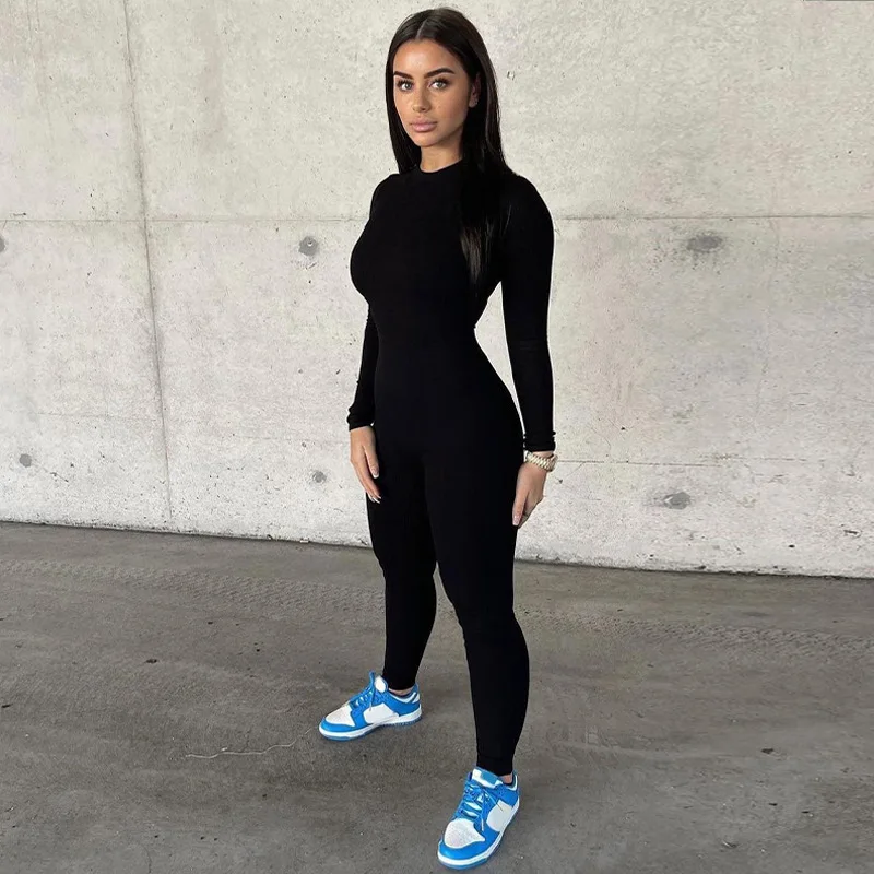 BKLD Fall Clothing Women 2023 New Fashion Solid Color Slim Fit Jumpsuit Night Club Outfits Round Neck Long Sleeve One Pieces