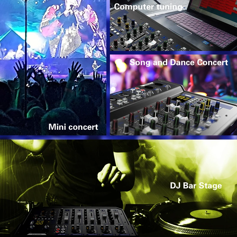 DSP reverb computer recording sound card 6-channel professional mixing console, suitable for home, outdoor, stage, and computer