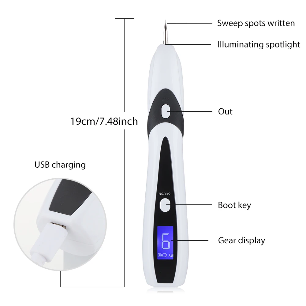 Plasma Jet Pen Electric Anti Wart Cauterizer Berrugas Eliminator Laser Freckles Removal Papilloma Remedy Mole Removes Polka Dots