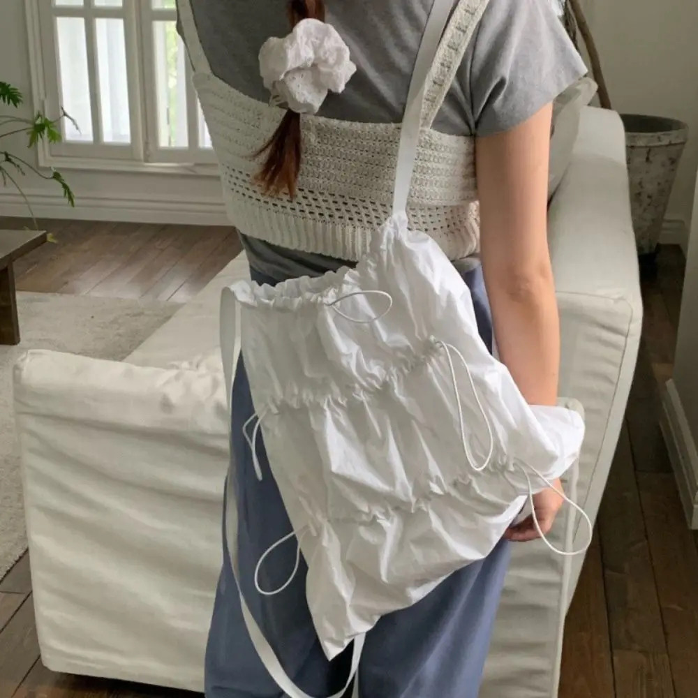 

Large Capacity Drawstring Backpacks Light Weight Nylon Solid Color Knapsack Portable Waterproof Casual Soft Shoulder Bag