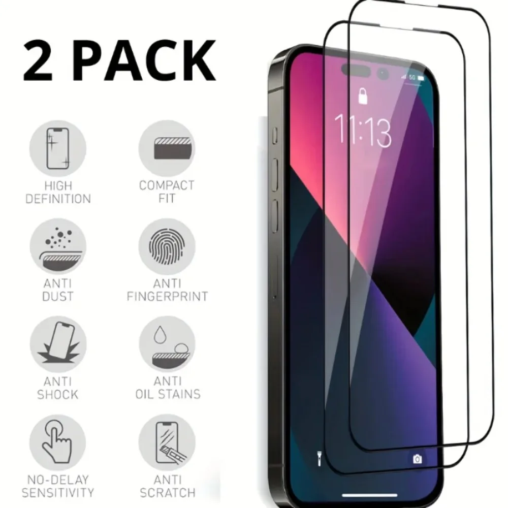 

Закаленное стекло 9D для IPhone, защита экрана с полным покрытием для IPhone 11 Pro Max, 13, 15, 12, 14, X, XR, XS Max, 7, 8Plus, 2 шт.