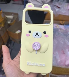 Adorable 3D Cartoon Lollipop Bear Soft Silicone Shockproof Phone Case - iPhone 15 (Beige)