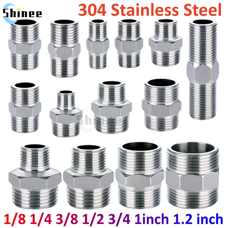 

1/8 1/4 3/8 1/2 3/4 1" Male Thread Hex Nipple Union 304 Stainless Pipe Fitting Connector Coupler water oil air Thread Adapter