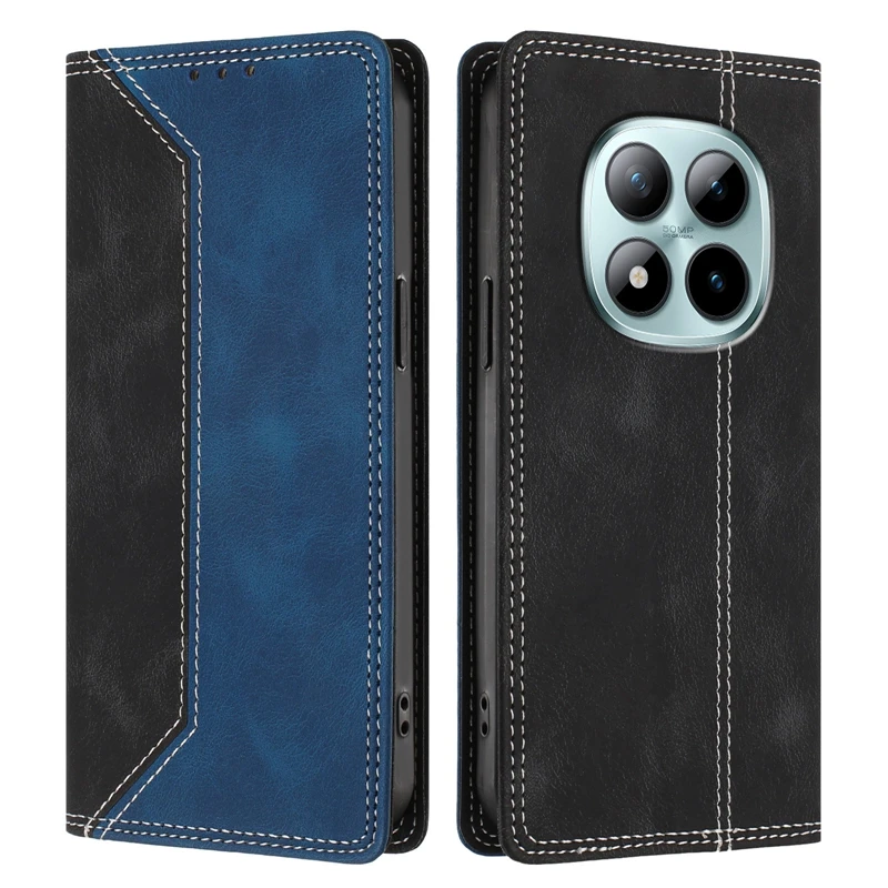 Magnetic Color Block Leather Phone Case - Fashionable Protection with Style