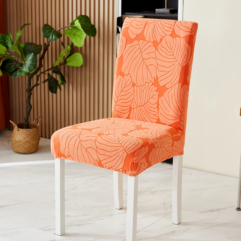 1PC Leaves Jacquard Chair Cover Stretch Dining Chair Slipcover Solid Color Anti-slip Seat Cover for Living Room Hotel Banquet 6