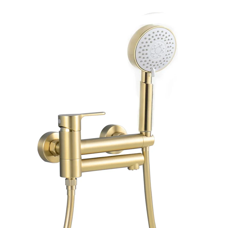 ห้องน้ำก๊อกน้ำห้องน้ำ Hot และ Cold Brushed Gold อ่างอาบน้ำก๊อกน้ำอาบน้ำฝักบัวก๊อกน้ำห้องน้ำ 1