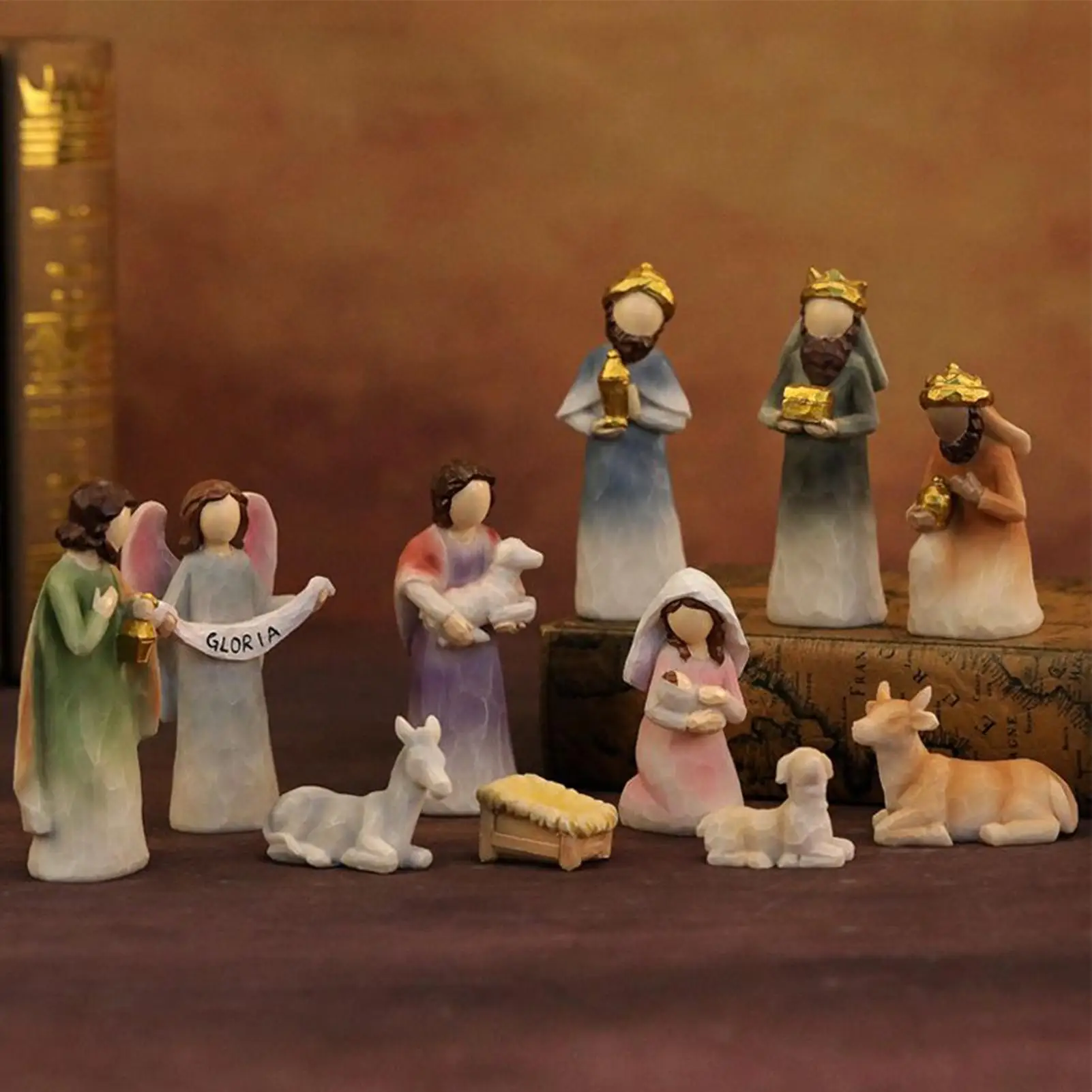12Pcs Christmas Nativity Scene Jesus Nativity Set Resin Crafts Manger Statue Christmas Decor for Home Bedroom Tabletop Decor