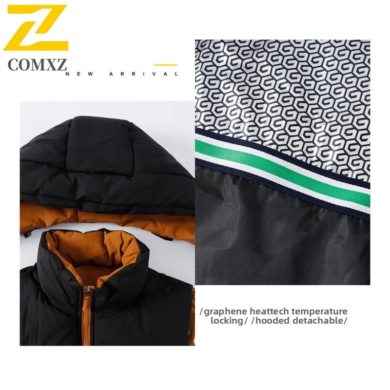 COMXZ Men Graphene Heated Vest Winter Thermal Hooded Sleeveless Jacket Fleece Lined Thicken Sportswear Outdoor Casual Waistcoat
