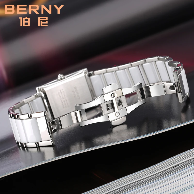 Berny Frauen Uhren Rechteck Luxus Mode Keramik Uhr für Damen elegantes Armband wasserdichte Quarz Armbanduhr Top Uhr