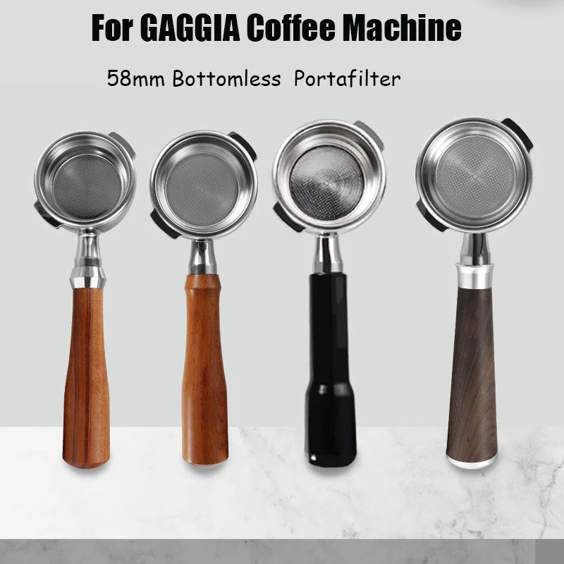 GAGGIA Bottomless Filter Holder 58mm Solid Wood Handle Portafilter Universal for Gaggia Classic
