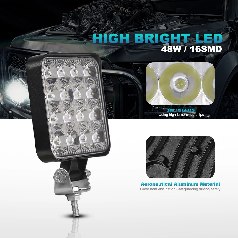 12V 24V LED Light Bar 42W Work Square Spotlight For Jeep Truck Offroad Car Motorcycle Tractor SUV ATV Headlights