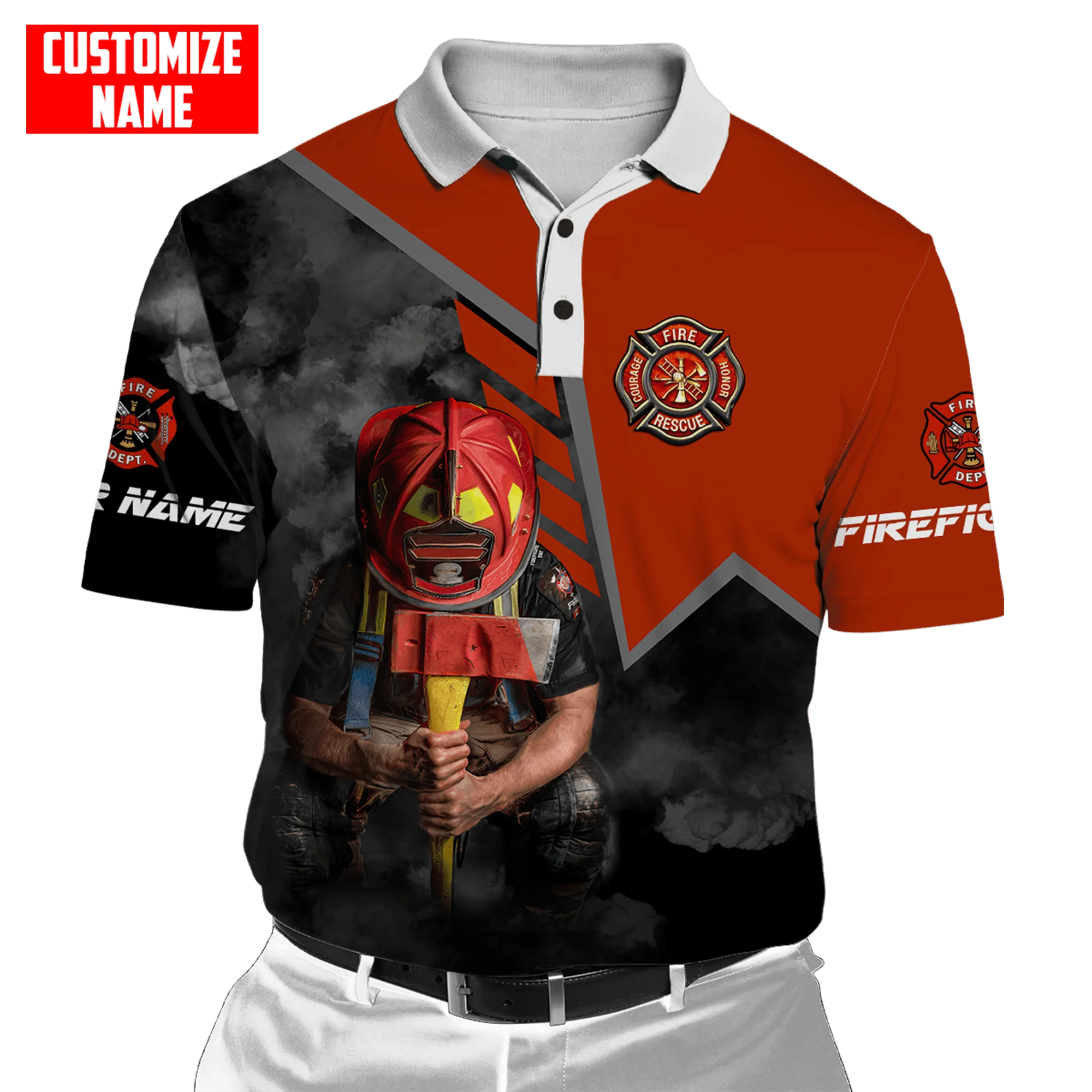 Personalisierter Name Brave Firefighter 3D-gedrucktes Herren-Poloshirt Sommer Kurzarm-T-Shirt Street Casual POLO-Shirt Tops WK10 – Detail 14