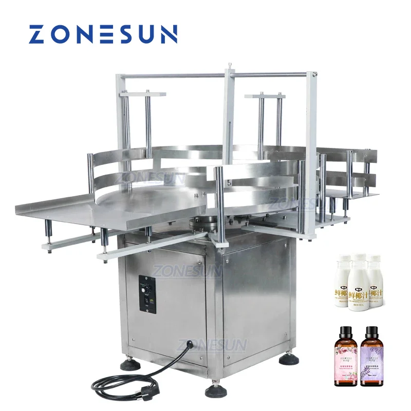 

ZONESUN ZS-LP600Z Tabletop Automatic Round Rotary Plastic Glass Bottle Unscrambler Sorting Turntable Jar Arranging Machine