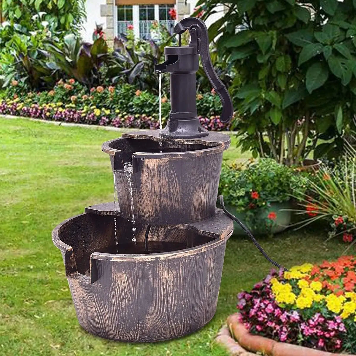 Rustic 2-Tier Outdoor Fountain