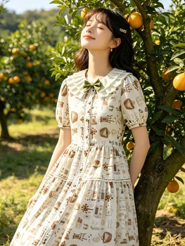 plus Size Summer New Lolita OP Dress Loose Country Style Full Open Front for Heavy Girls  Knot Short Sleeve Midi Dress