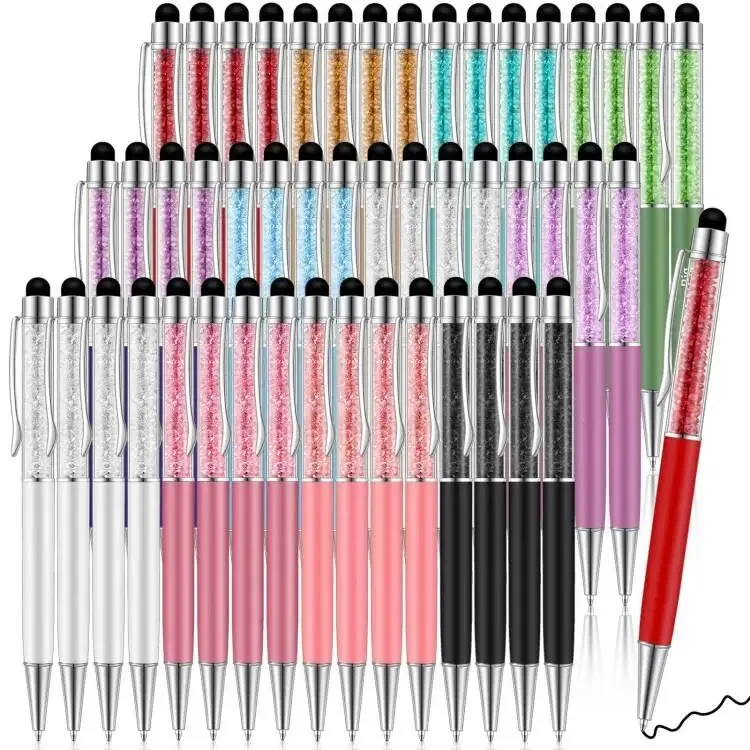 Crystal Ballpoint Pen 2 In 1 Slim Crystal Diamond Screen Stylus Black Gel Ink Ballpoint Glitter Pen Touch pen 20/50/100Pcs